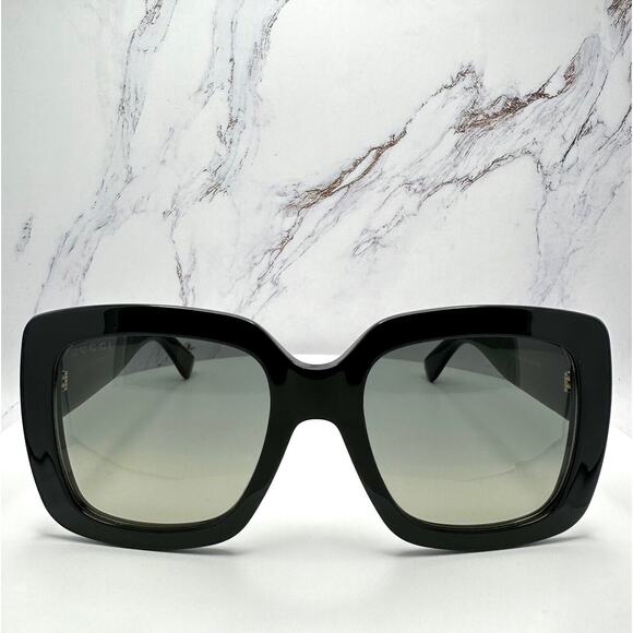 New GUCCI Sunglasses Black Square Acetate Gold GG Metal Logo Oversized - Picture 3 of 16